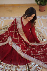 Maroon Faux Blooming Gown Set