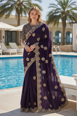 Heavy Fandy Satin Silk Zari Embroidery Saree
