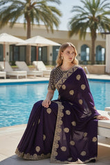 Heavy Fandy Satin Silk Zari Embroidery Saree