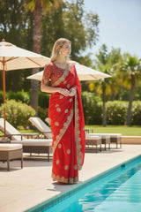 Heavy Fandy Satin Silk Zari Embroidery Saree