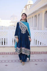 Velvet Embroidered Festival Wear Kurta Set