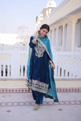 Velvet Embroidered Festival Wear Kurta Set