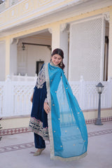 Velvet Embroidered Festival Wear Kurta Set