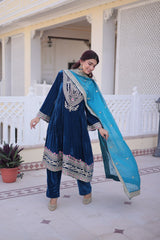 Velvet Embroidered Festival Wear Kurta Set