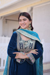 Velvet Embroidered Festival Wear Kurta Set