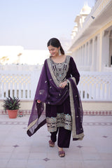 Velvet Embroidered Festival Wear Kurta Set