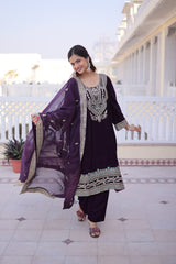 Velvet Embroidered Festival Wear Kurta Set