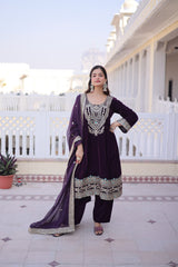 Velvet Embroidered Festival Wear Kurta Set