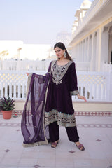 Velvet Embroidered Festival Wear Kurta Set