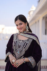 Velvet Embroidered Festival Wear Kurta Set