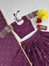 Chinon Party Wear Wine Lehenga Choli Set