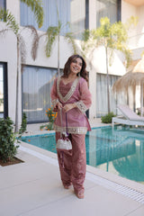 Designer Mirror Work Top & Pant Set with Batwa