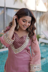Designer Mirror Work Top & Pant Set with Batwa