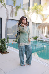 Designer Mirror Work Top & Pant Set with Batwa