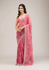 Heavy Crunchy Chiffon Saree with Zari & Diamond Work