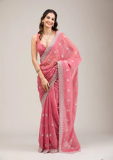 Heavy Crunchy Chiffon Saree with Zari & Diamond Work