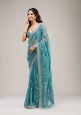 Heavy Crunchy Chiffon Saree with Zari & Diamond Work