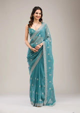 Heavy Crunchy Chiffon Saree with Zari & Diamond Work