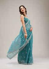 Heavy Crunchy Chiffon Saree with Zari & Diamond Work