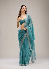 Heavy Crunchy Chiffon Saree with Zari & Diamond Work