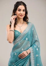 Heavy Crunchy Chiffon Saree with Zari & Diamond Work