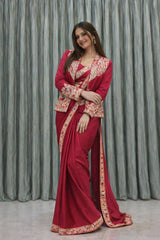 Designer Crepe Silk Ready-to-Wear Saree with Embroidered Jacket