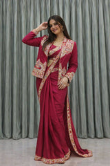 Designer Crepe Silk Ready-to-Wear Saree with Embroidered Jacket