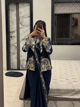 Designer Crepe Silk Ready-to-Wear Saree with Embroidered Jacket