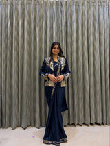 Designer Crepe Silk Ready-to-Wear Saree with Embroidered Jacket