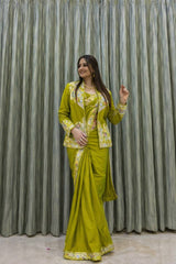 Designer Crepe Silk Ready-to-Wear Saree with Embroidered Jacket