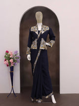 Designer Crepe Silk Ready-to-Wear Saree with Embroidered Jacket