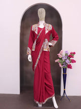 Designer Crepe Silk Ready-to-Wear Saree with Embroidered Jacket