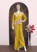 Designer Crepe Silk Ready-to-Wear Saree with Embroidered Jacket