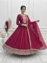 Premium Vichitra Silk Full Kali Embroidered Anarkali Gown
