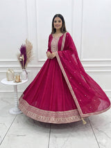 Premium Vichitra Silk Full Kali Embroidered Anarkali Gown