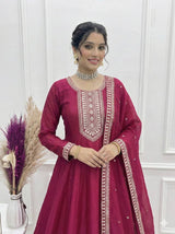 Premium Vichitra Silk Full Kali Embroidered Anarkali Gown