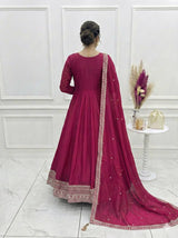 Premium Vichitra Silk Full Kali Embroidered Anarkali Gown