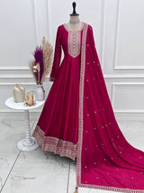 Premium Vichitra Silk Full Kali Embroidered Anarkali Gown