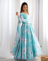 Floral Fox Georgette Anarkali Gown with Printed Dupatta