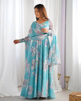 Floral Fox Georgette Anarkali Gown with Printed Dupatta