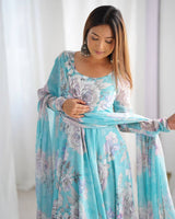 Floral Fox Georgette Anarkali Gown with Printed Dupatta