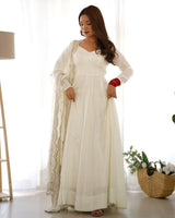Fully Flared Anarkali Gown with Embroidered Dupatta