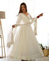 Fully Flared Anarkali Gown with Embroidered Dupatta