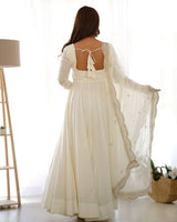 Fully Flared Anarkali Gown with Embroidered Dupatta