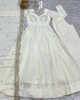 Fully Flared Anarkali Gown with Embroidered Dupatta