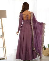Fully Flared Anarkali Gown with Embroidered Dupatta