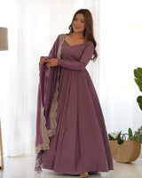 Fully Flared Anarkali Gown with Embroidered Dupatta