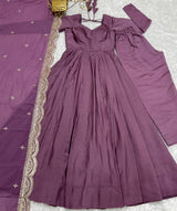 Fully Flared Anarkali Gown with Embroidered Dupatta