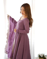 Fully Flared Anarkali Gown with Embroidered Dupatta