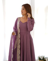 Fully Flared Anarkali Gown with Embroidered Dupatta